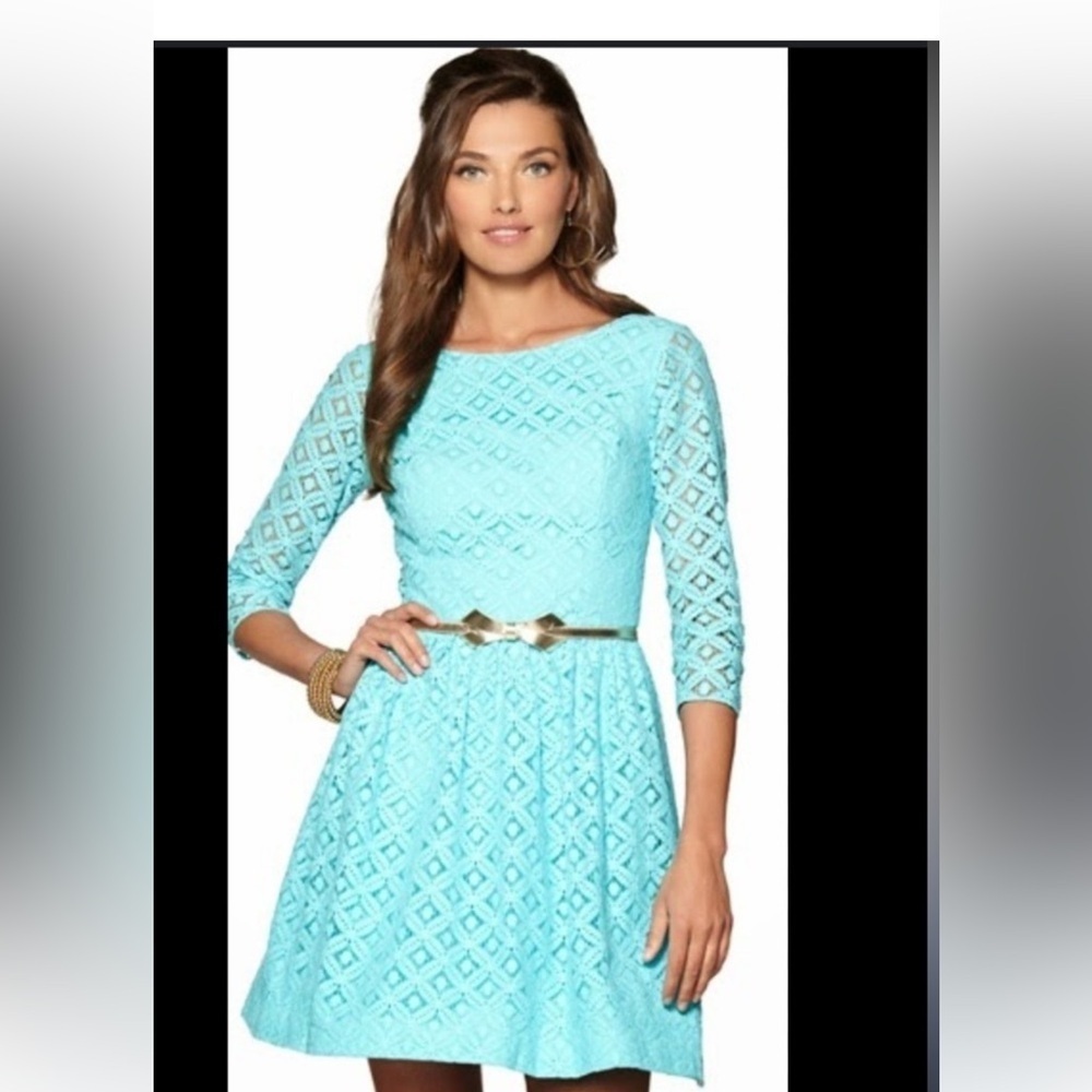 Lilly Pulitzer Turquoise Lace Fit & Flare Dress Size 4